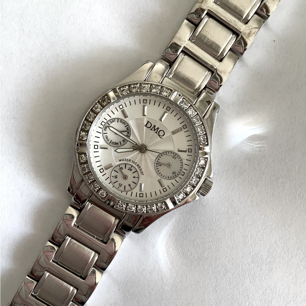 Diamonique Crystal Studded Stainless Steel Silver Watch